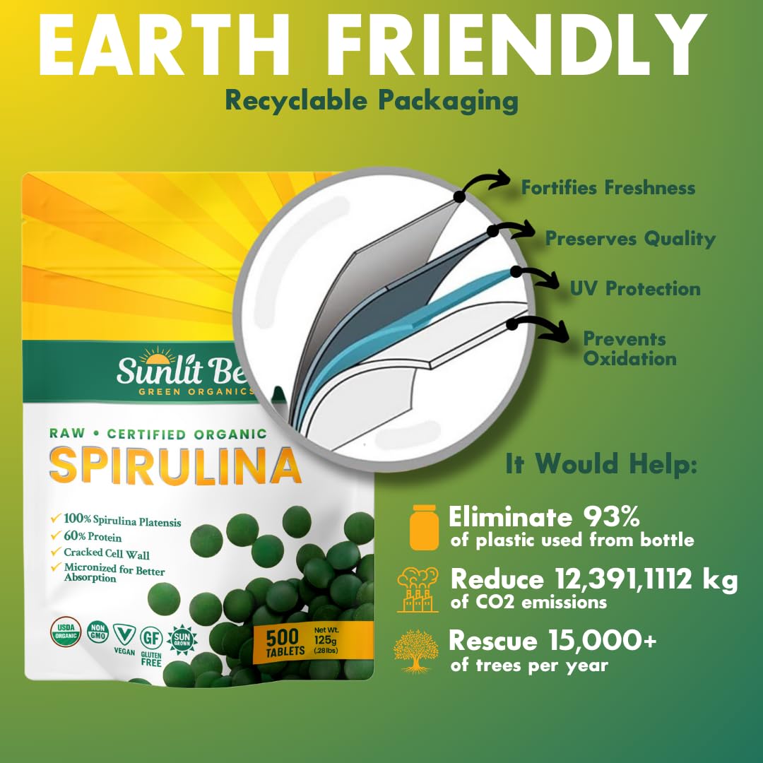 Sunlit Best Organic Spirulina Tablets, Pure Natural Superfood Pills, 500 CT — Amazon image 9