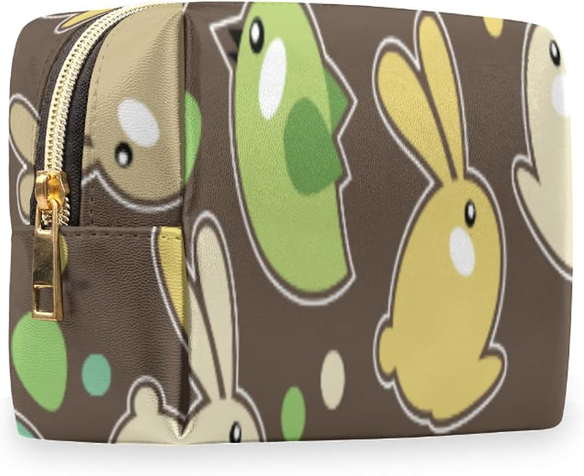 Bolsa de maquillaje portátil, bolsa de cosméticos de piel sintética con forma de conejo, huevos de pájaros, bolsa de aseo impermeable, organizador de accesorios para mujeres y niñas de viaje