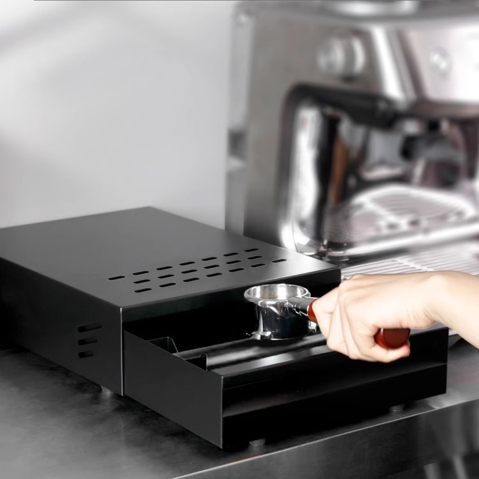 Cassetto Porta Caffè In Acciaio Inox Per Bar | Knock Box Ispessito Con Piedini Antiscivolo E Leva In Gomma, Contenitore Per Fondi Di Caffè, Salvaspazio