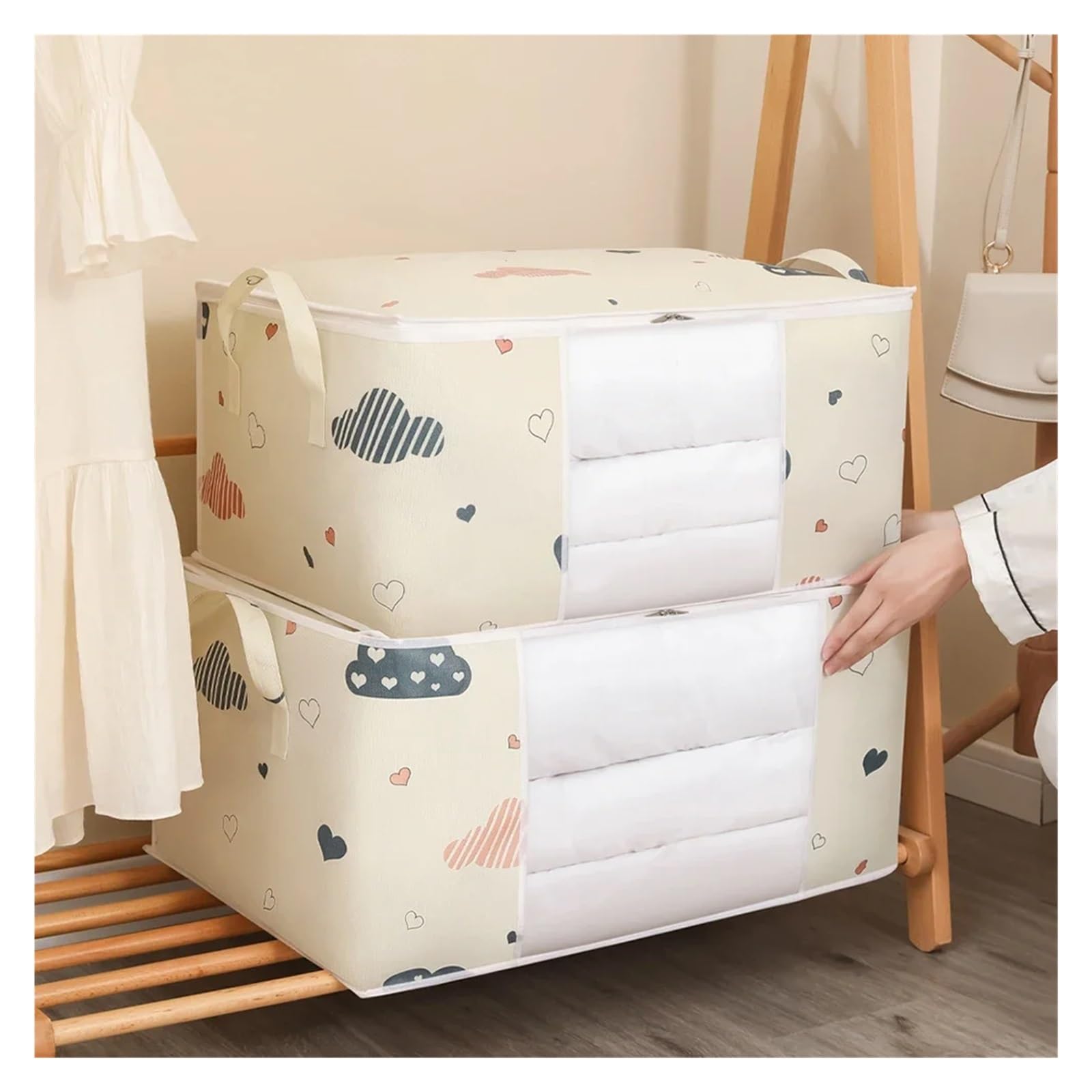 Cajas Almacenaje Ropa Organizador de ropa de 3 piezas, bolsa de almacenamiento de ropa y colcha, organizador de armario impermeable, bolsa de almacenamiento plegable de gran capacidad for mantas y edr