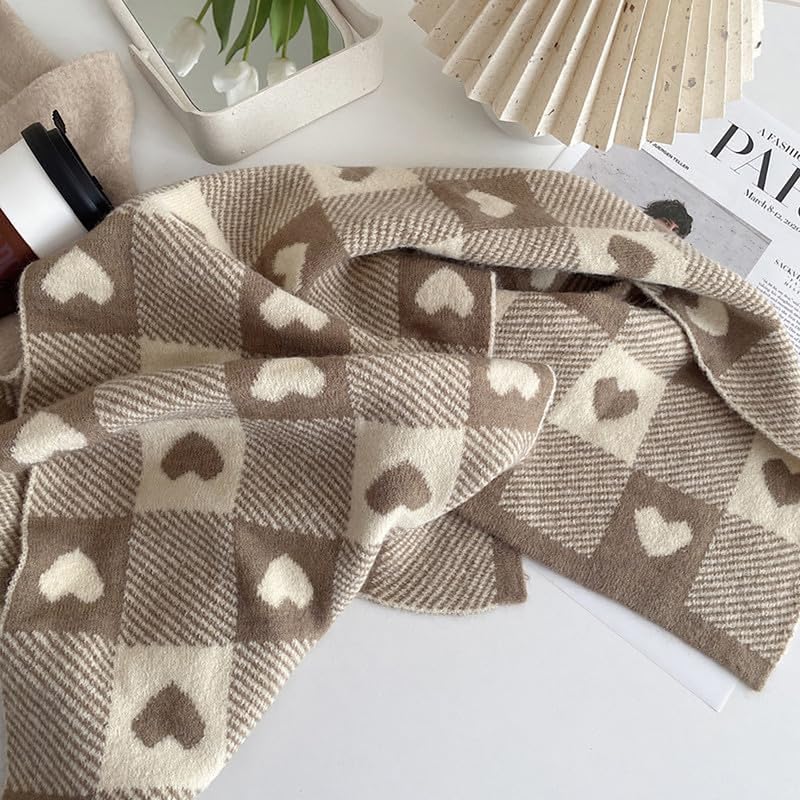 yolrdiw Women's Vintage Cute Heart Plaid Scarf Cashmere Feel Winter Warm Valentine's Day Gift3