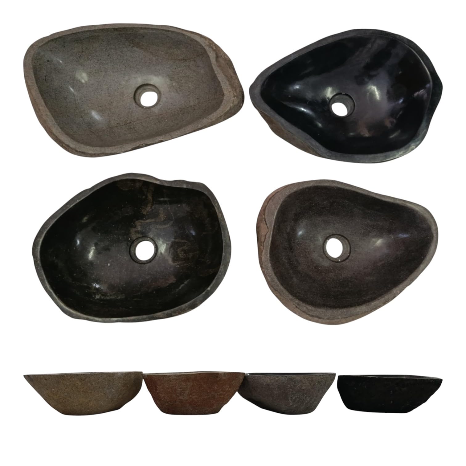 Waschbecken oval Flussstein - Naturstein - Waschtisch für Badezimmer - Aufsatzwaschbecken - Handwaschbecken - Grau (Grau, 46-53x34-40cm)