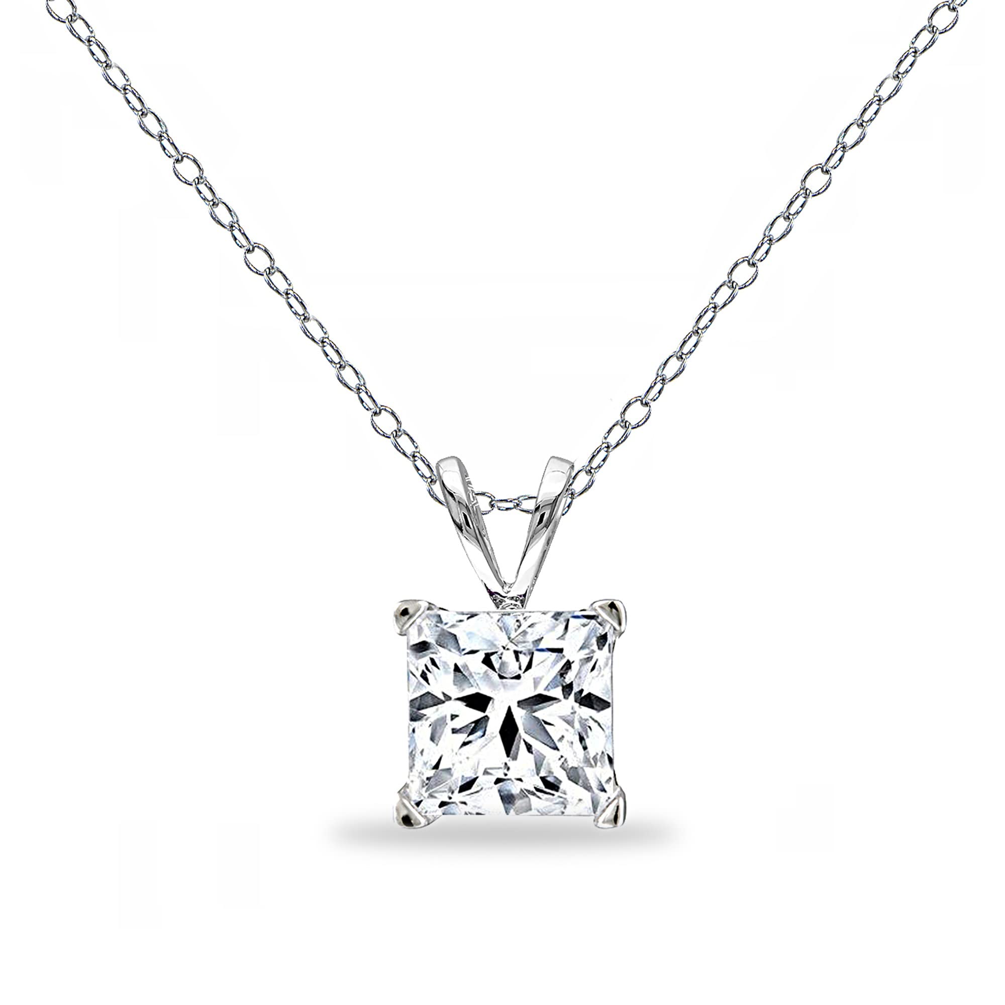 B. BRILLIANTSterling Silver AAA Cubic Zirconia Princess-cut 7mm CZ Solitaire Necklace for Women Bridesmaids