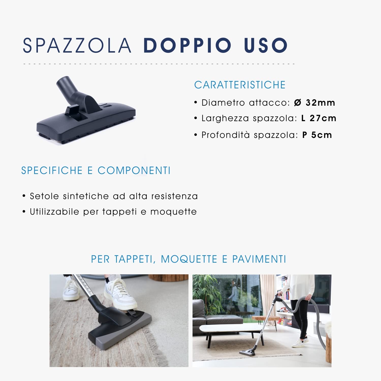 Kit 5 Spazzole per Aspirapolvere Centralizzato - Compatibile con aspirapolveri centralizzati delle marche Aertecnica Tubò, Sistem Air, GDA General D'Aspirazione, Airblu, Disan, Duovac, Enke, Vacuflo