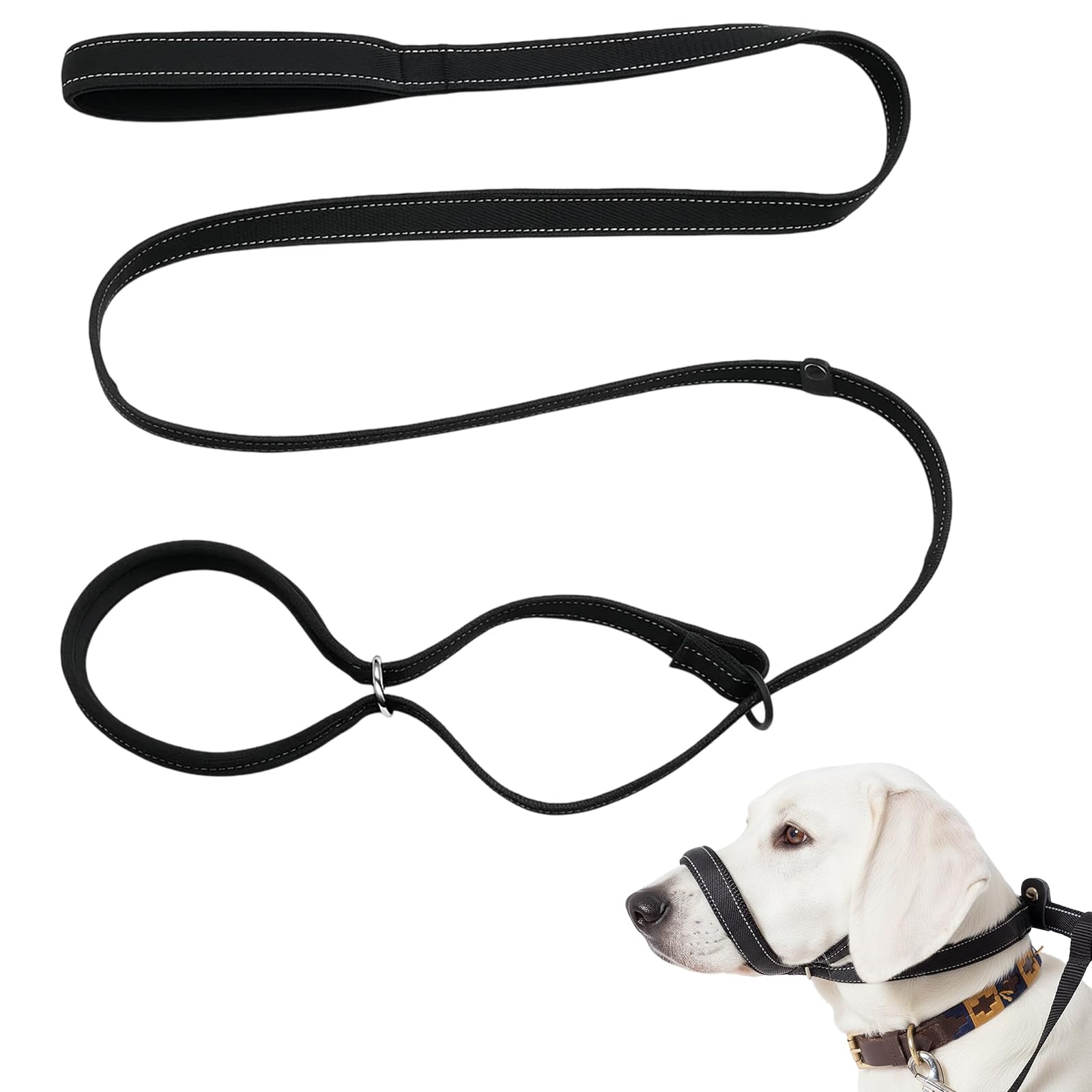 Figure of 8 Dog Lead Anti Pull, Soft Padded Handle Dog Lead with Nose Support, Adjustable, Anti Pull Dog, Sliding Rubber Stopper for Training, Small And Medium Size Walking (Black)