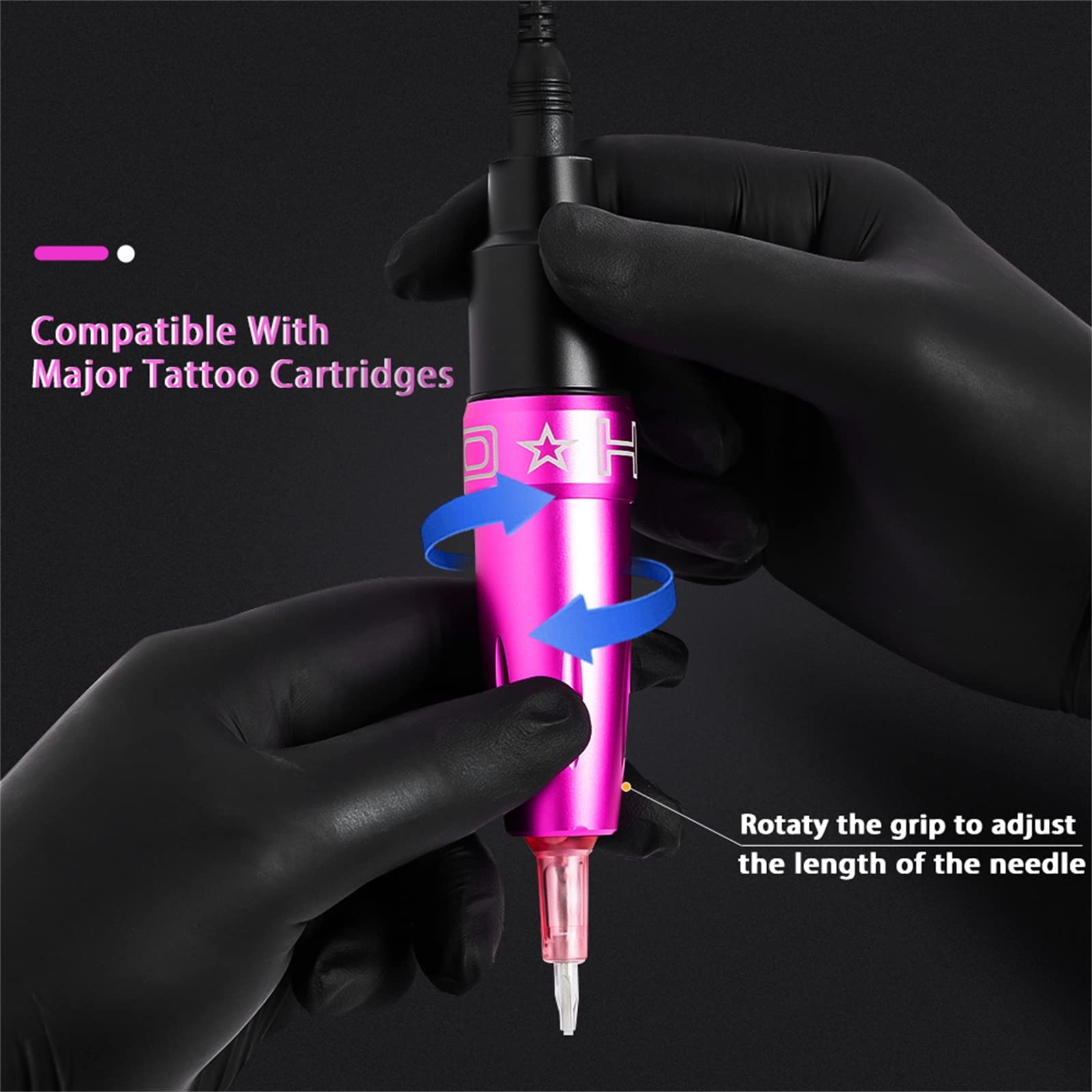 Rotary Tattoo Pen Quiet Tattoo Gun Maschinenversorgung mit LED-Licht Permanent Makeup Eyeliner für Tattoo Body Liner Shader Tattoo Machine,Rosa