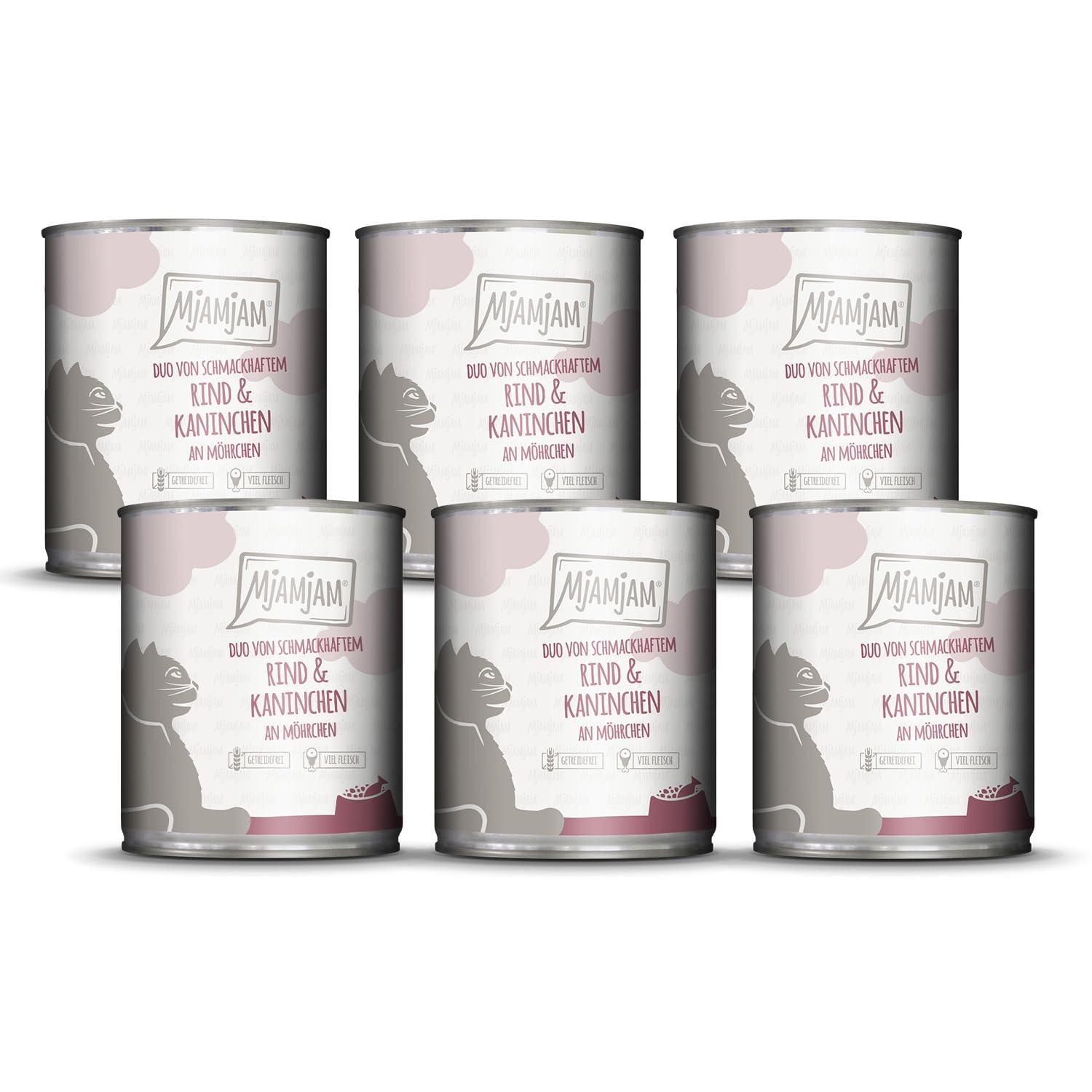 MjAMjAM - Premium wet food for cats - DUO of tasty beef & rabbit with carrots, pack of 6 (6 x 800g), grain-free with extra meat