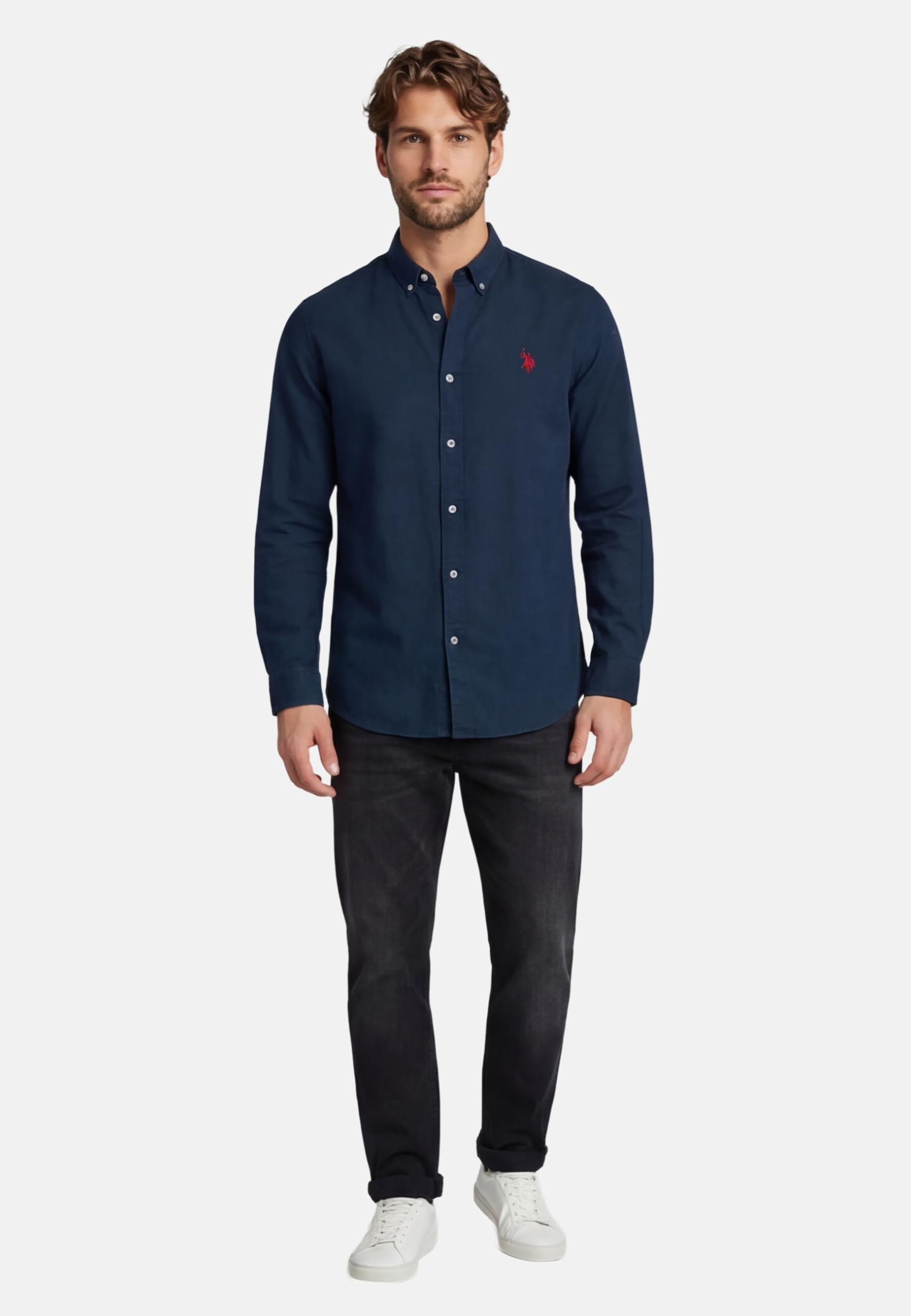 U.S. POLO ASSN. Herren Hemd (S-3XL) Leinen-Baumwolle Langarm Button-Down P049