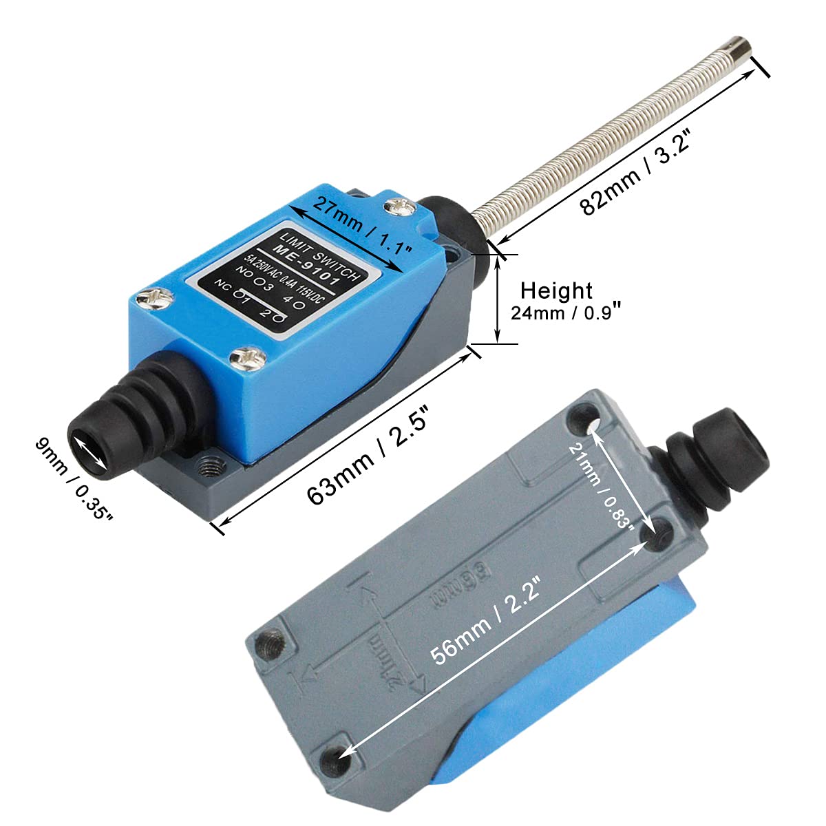 Yusheng 2PCS ME-9101 Momentary Limit Switch Travel Switch, Flexible Coil Spring Rod Momentary Limit Switch arduino Switch NC-NO CNC Mill Laser Plasma Router (2PCS, ME-9101 Flexible Coil Spring Rod) - Image 2