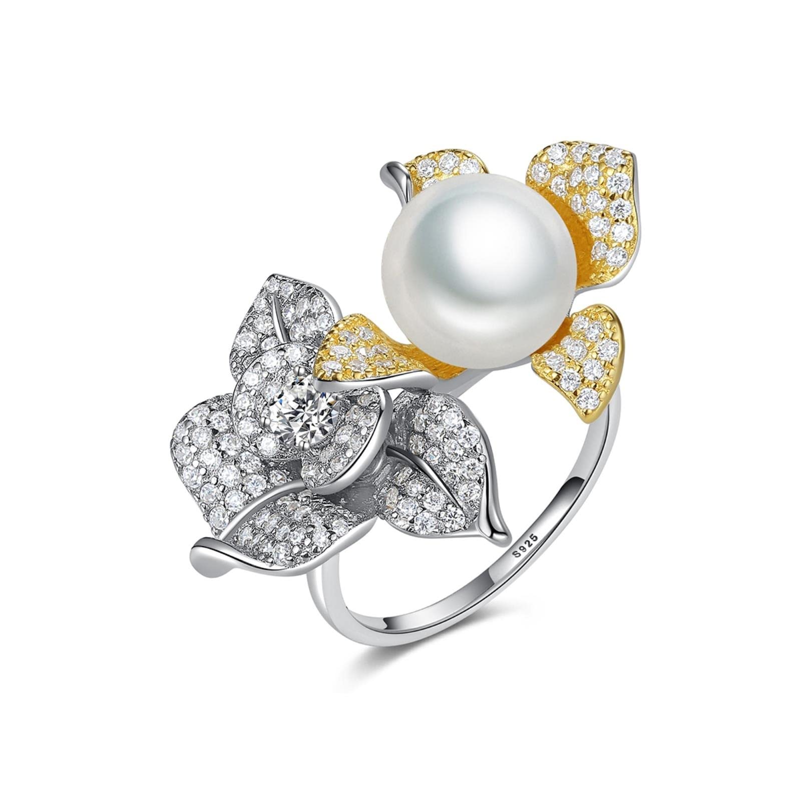 Nuevos Anillos Abiertos De Plata De Ley 925 con Circonita Cúbica Grande para Mujer, Joyería Fina, Perlas Naturales De Agua Dulce, Regalo De Fiesta A La Moda
