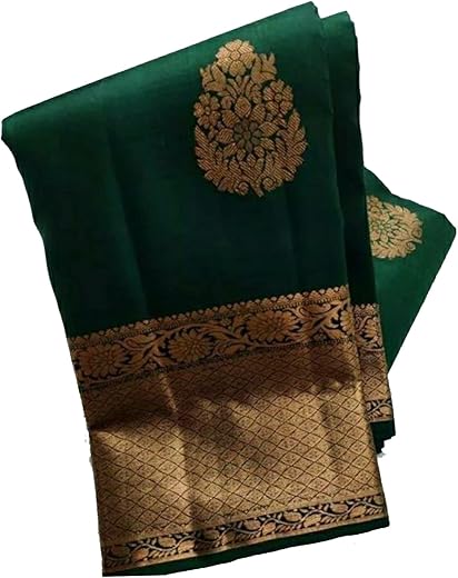 Blue Wish Women’s Banarasi Cotton Blend Jacqaurd Saree With Blouse Piece (EC)