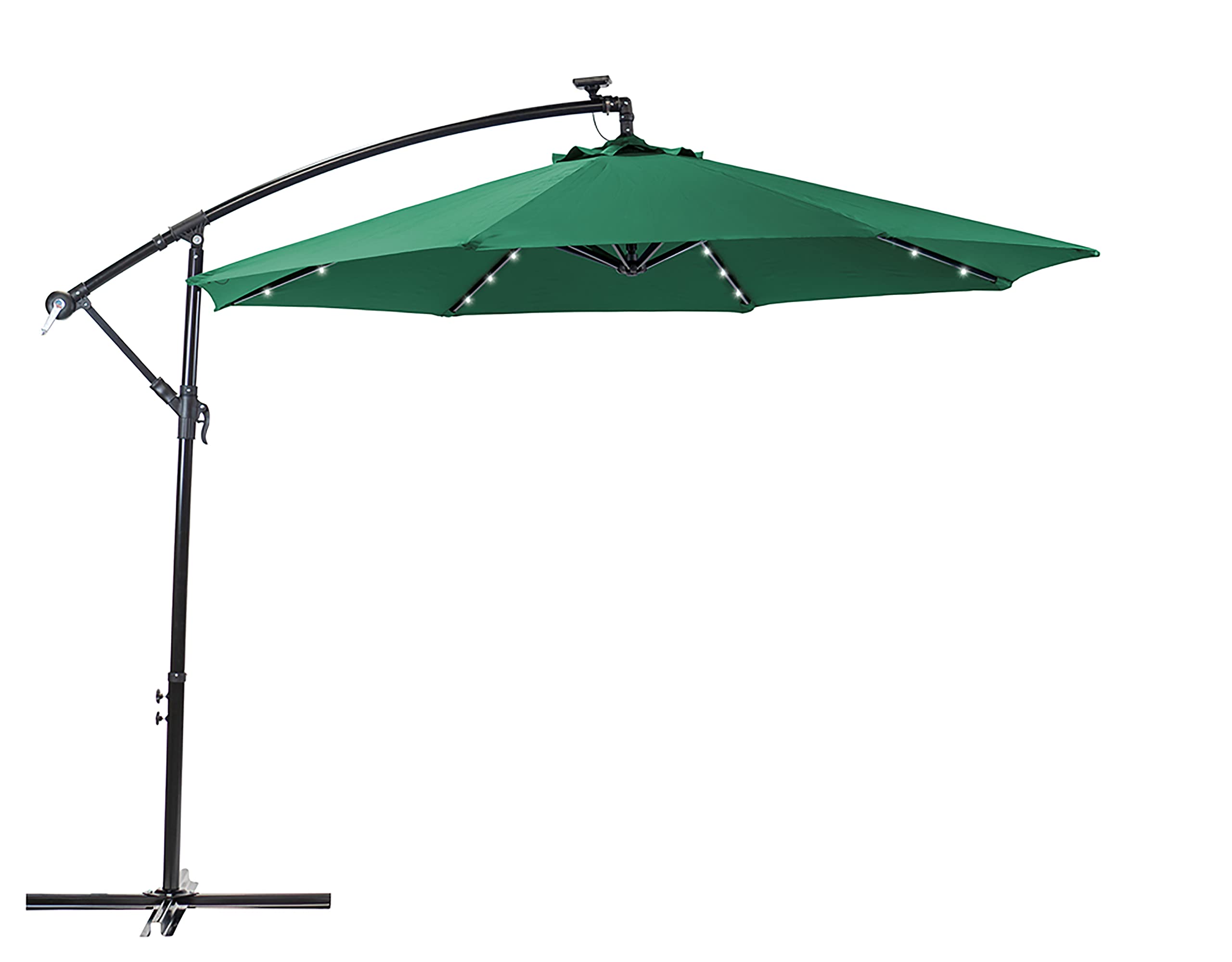 Amazon.com : Sun-Ray 811047 10' Round Cantilever 8-Rib Offset Solar Lighted Patio  Umbrella, 40 LED Lights, Crank with Adjustable Tilt, Cross Base, Aluminum  Frame, Hunter Green : Patio, Lawn u0026 Garden