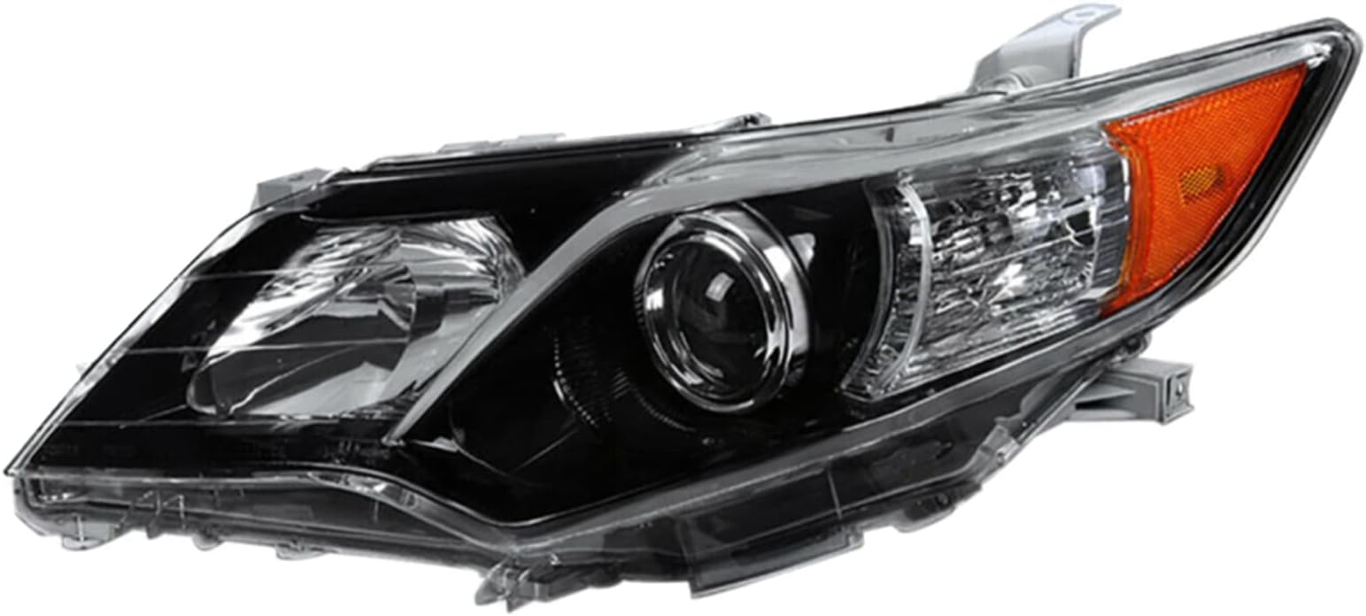 Headlight Assembly Compatible with 2012 2013 2014Toyota Camry Front Left Driver Side Pearl Black Projector Headlight Headlamp Replacement Head Light Lamp Replacement Clear Lens