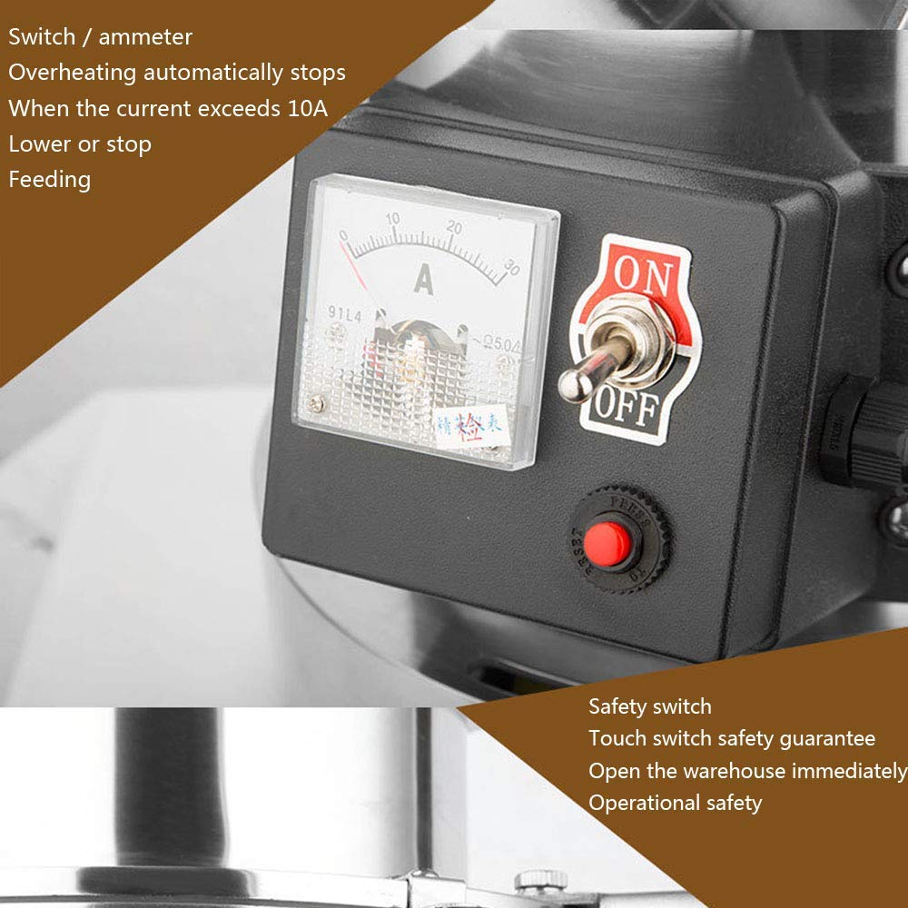 2000W Macina Cereali in Acciaio Inox Erbe Grano Spezie Grano Mulino Farina Polvere Macchina per Vari Muesli Soia Spezie Erbe per Famiglia e Medicina Elaborazione e Laboratorio
