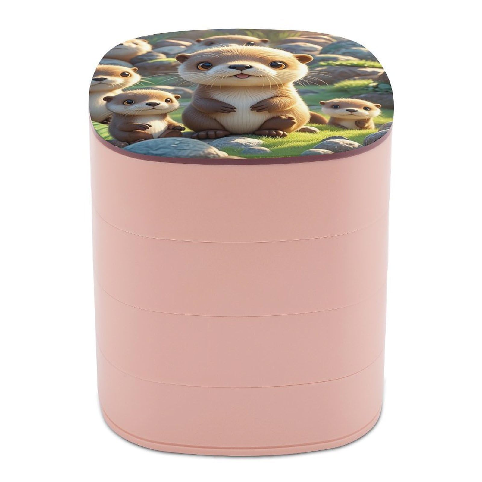 LZQPOEAS Cartoon Brown Otters Jewelry Box with Mirror 4-Layer Rotating Travel Jewelry Case Small Jewelry Organizer Portable Jewelry Storage Box Rings Stud Necklaces Earring Holder for Women