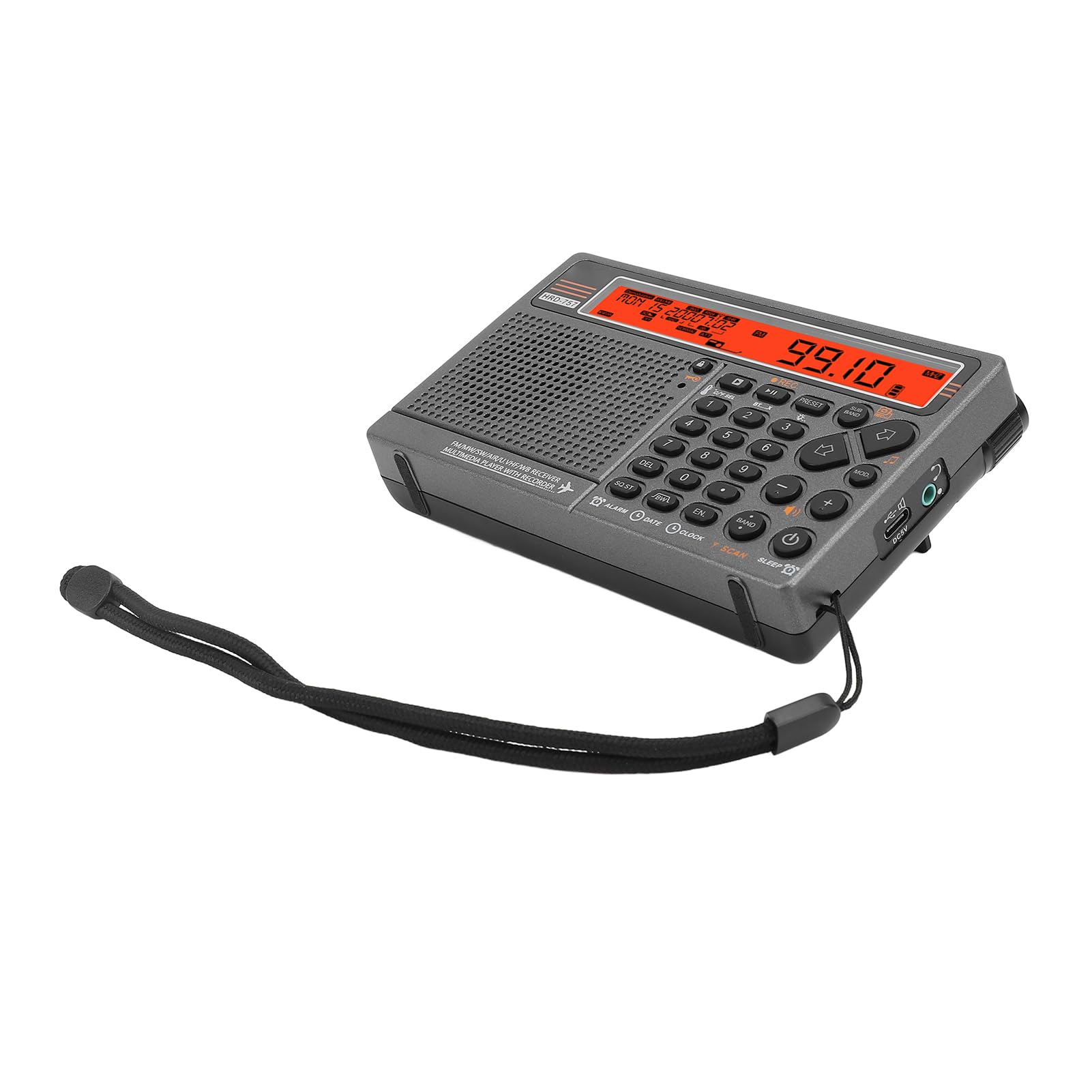 Receptor de Radio Digital Multibanda, Altavoz de Control por Aplicación con Batería de 2500mAh, Linterna, Alarma SOS para SW FM MW Air V.UHF WB (Naranja)