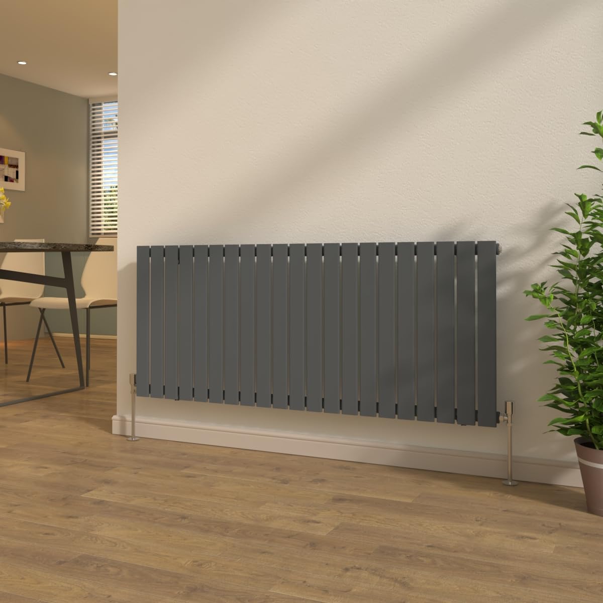 NRG Anthracite Single Column Designer Radiator 600x1428mm with Valves