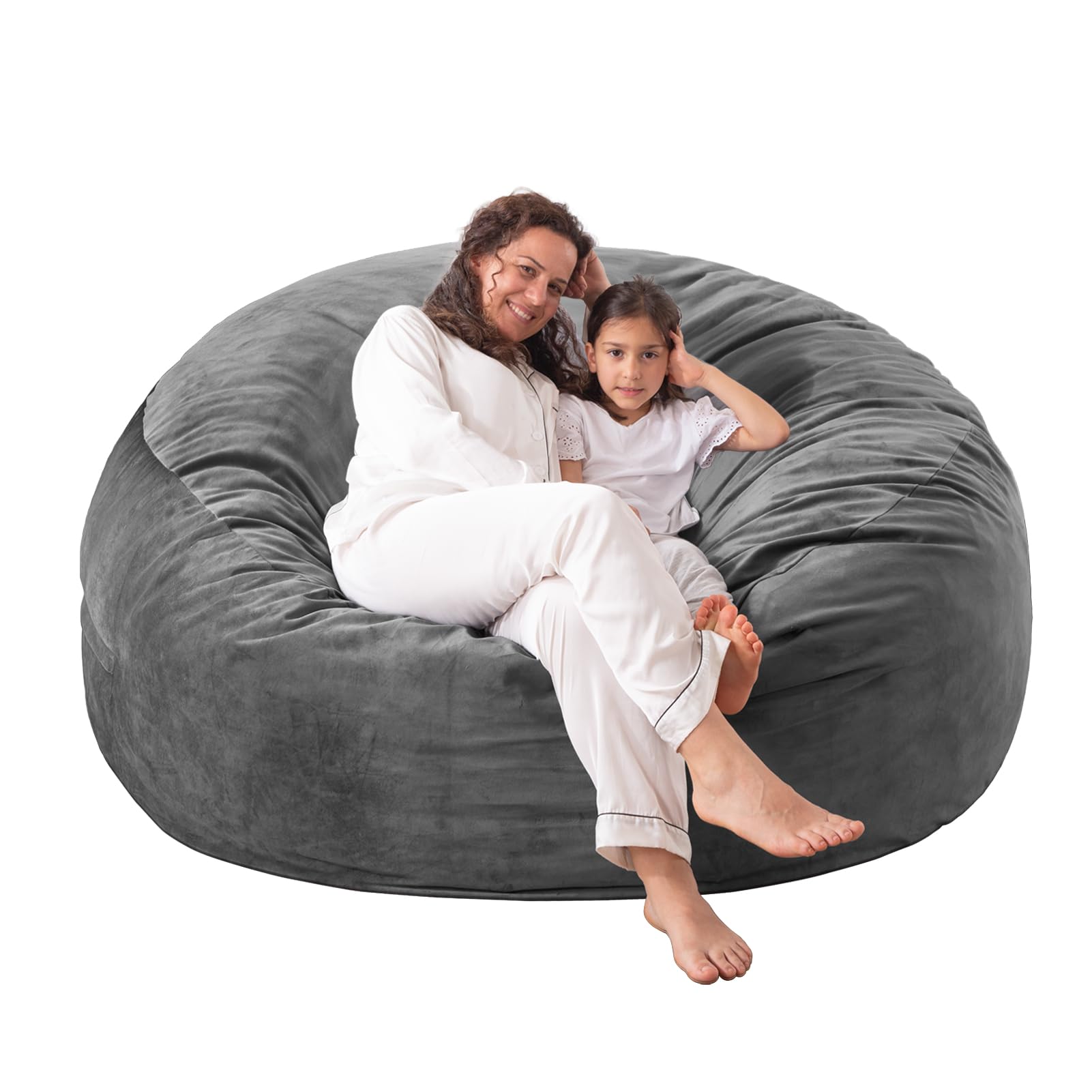 Large Bean Bag Chair: 3 ft Memory Foam Bean Bag Chairs for Adults/Kids,Bean Bag Chair with Fillings,Soft Faux Fur Fabric - Dutch Velvet, Charcoal, 3 Foot