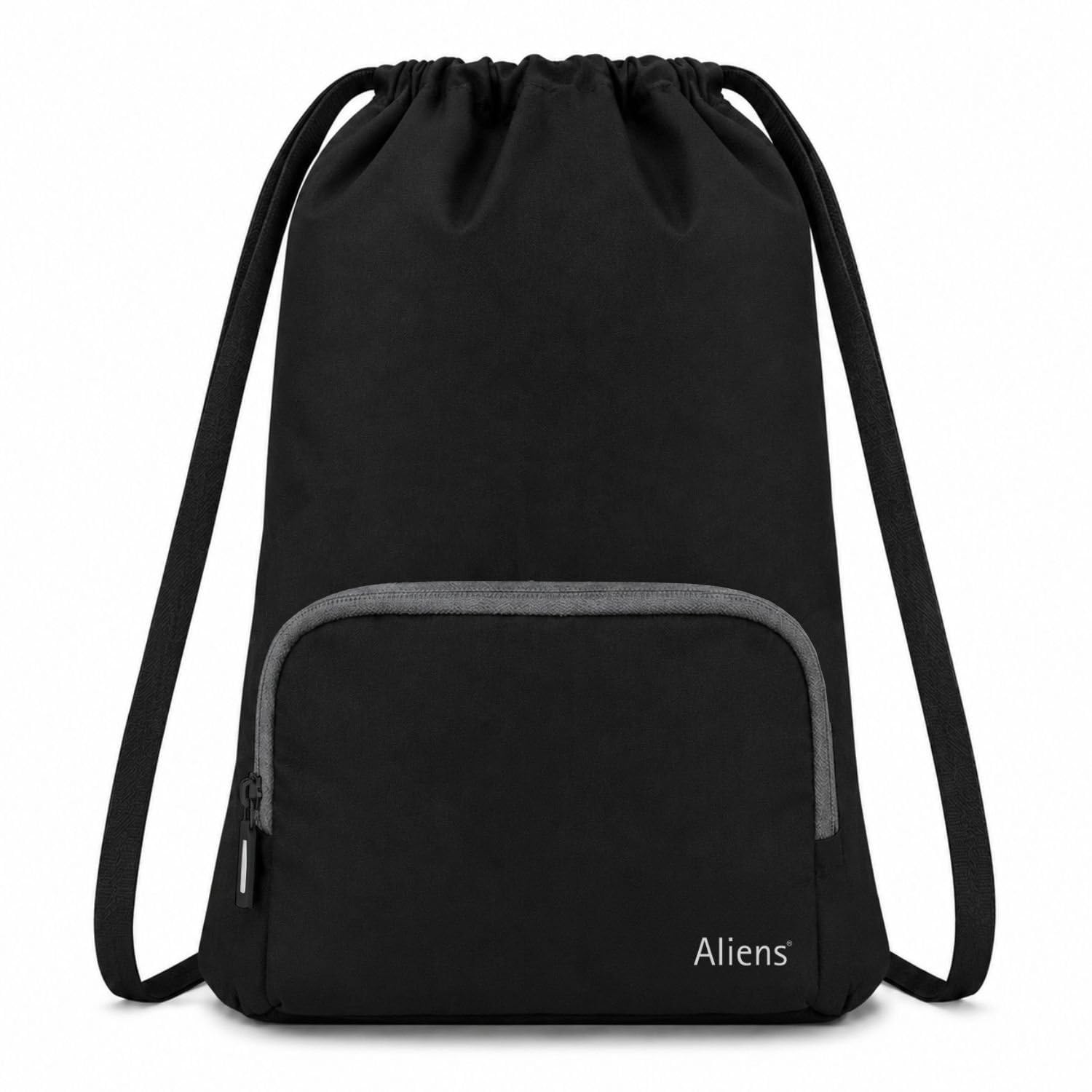 15L Drawstring Daypack, Gym bag Rucksack Backpack With Zip Pocket, Lightweight Sports Shoe Bag, Shoulder Strap Breathable Mini Travel Backpacks For Men and Women, Cycling 34 X 43 X 10 CM-Black-image-4