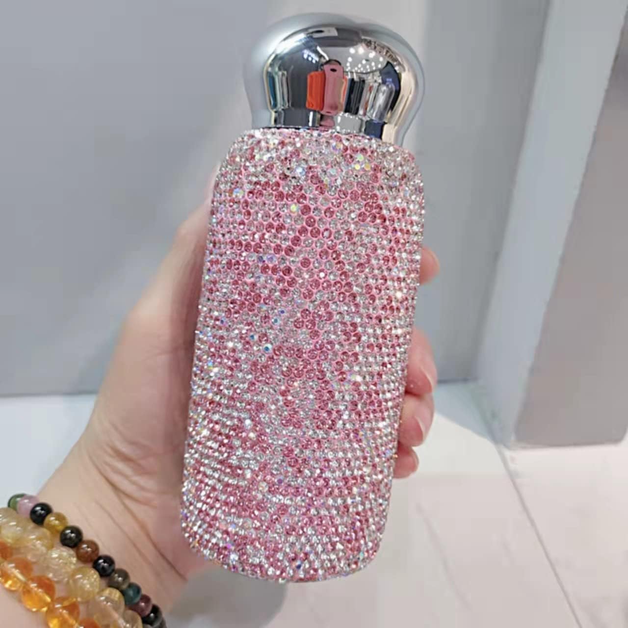 Bling Rhinestone Water Bottle for Women, Stainless Steel Insulated Tumbler with Sparkly Rhinestones, 260ml Capacity for Hot and Cold Drinks (Red)