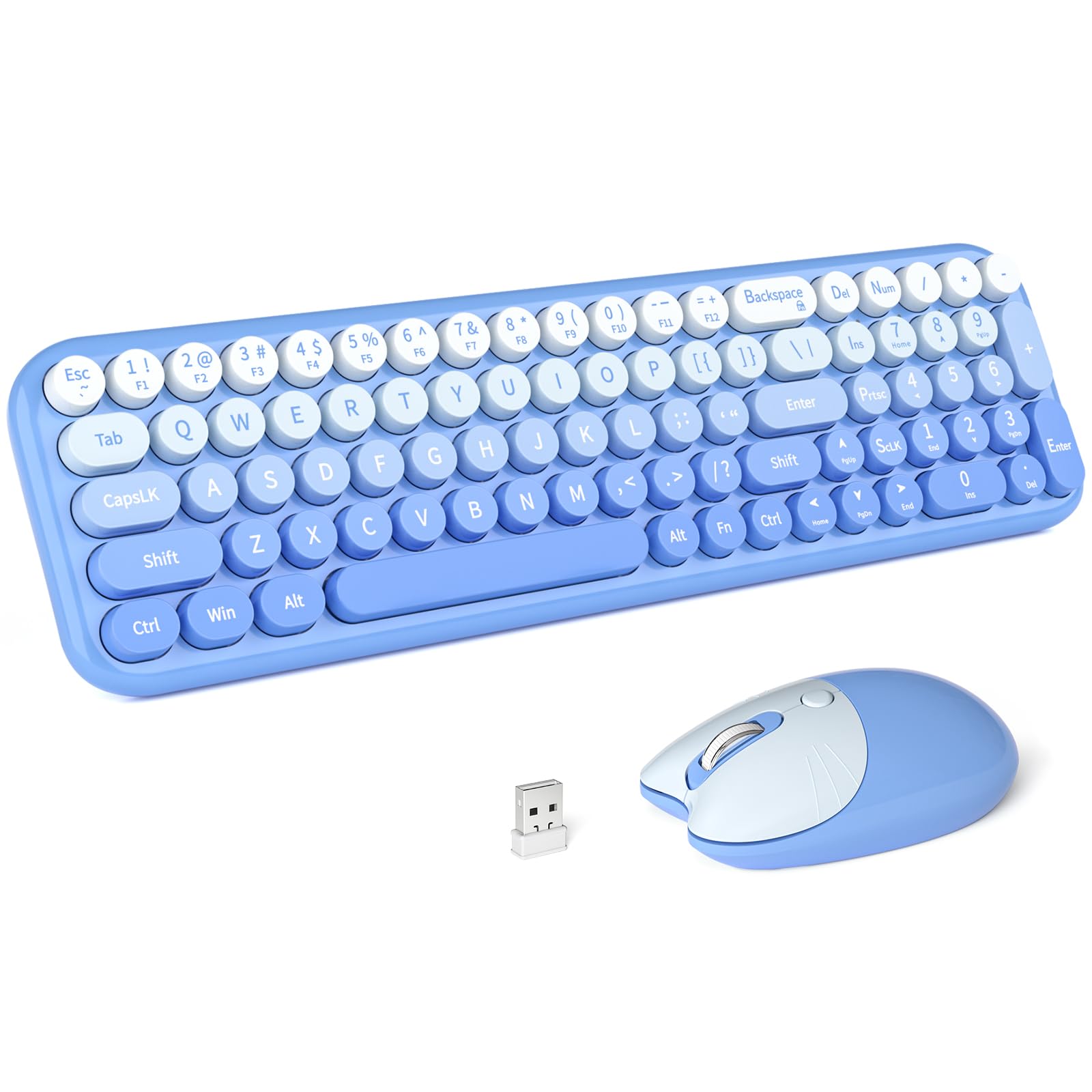 MOFII Wireless Keyboard and Mouse Combo, Full Size 2.4G Retro Round Computer Keyboard and Mouse Set, Plug and Play, for Windows, Computer, Desktop, PC, Notebook - (Blue Gradient)