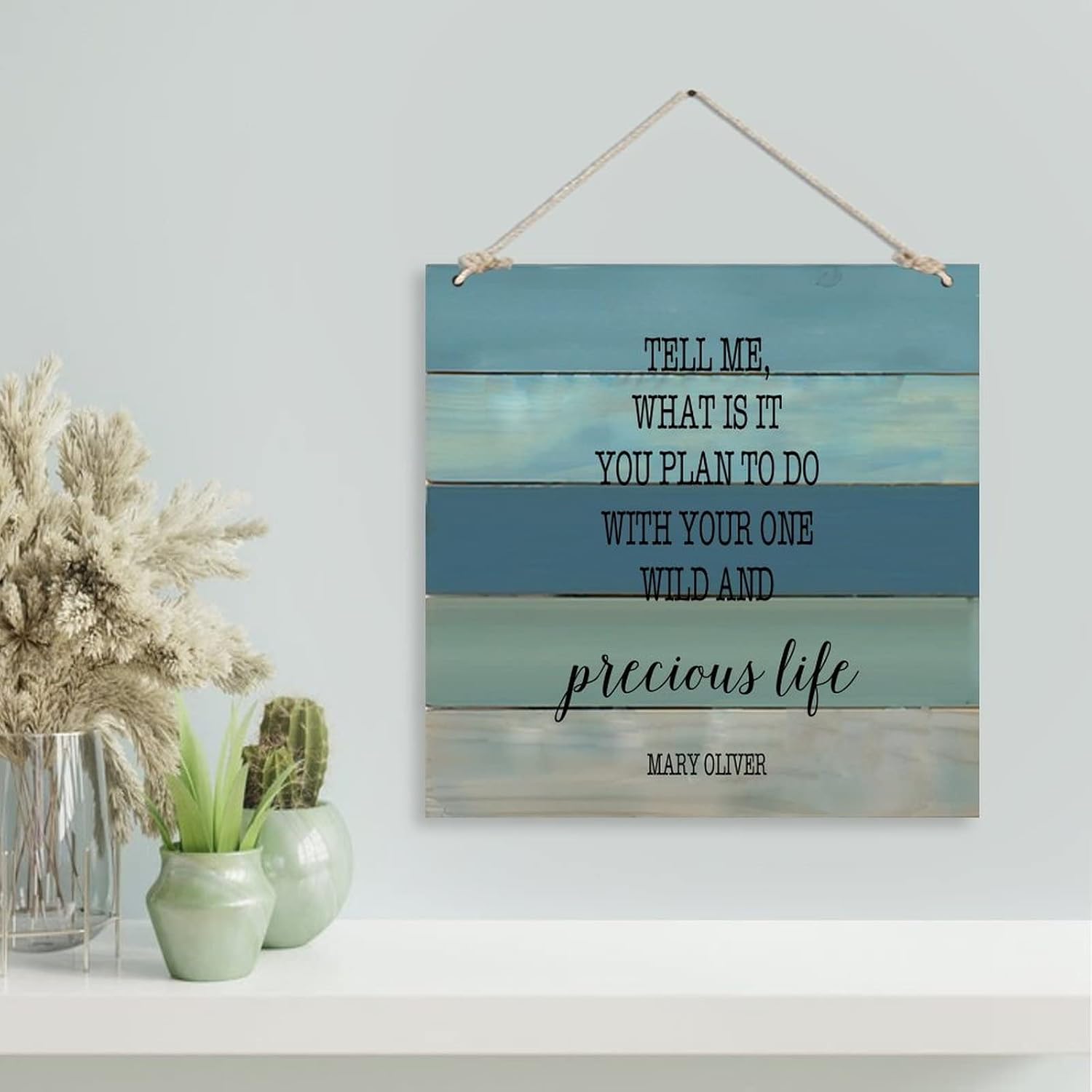 Wood Sign Wall Hanging Home Decor Home Tell Me What is It You Plan to Do with Your One Wild and Precious Life Art Plaque for Living Room Kitchen Batheroom Bedroom Office School 16x16inch