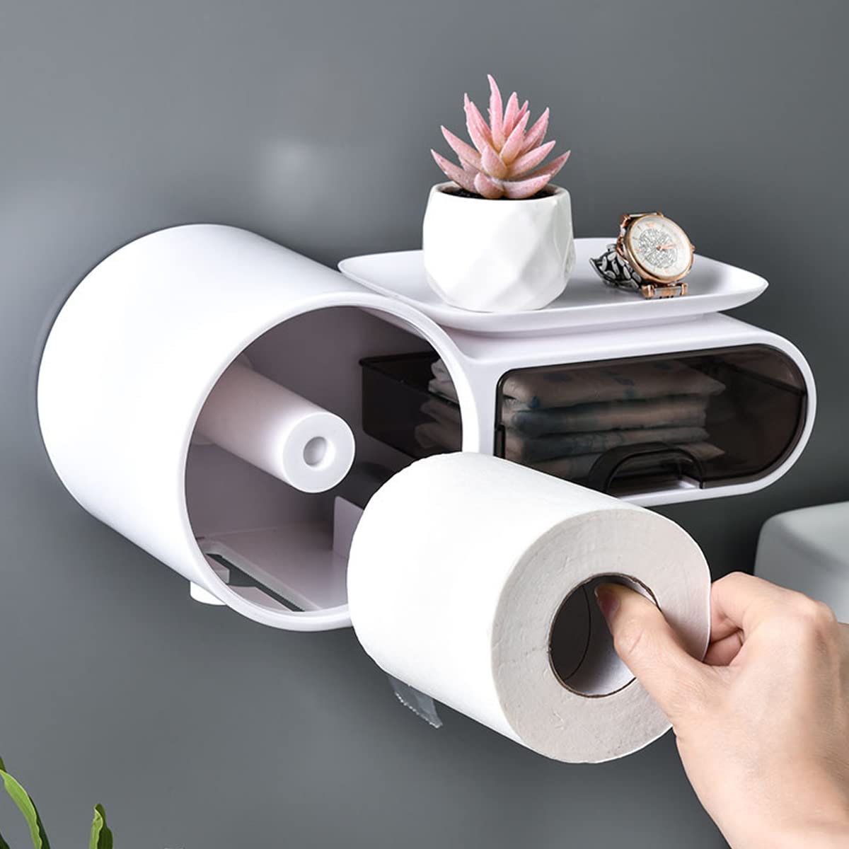 Toilettenpapierhalter-Ständer, wandmontierte Taschentuchbox, staubdichter Papierhandtuchspender, Mehrzweck-Badezimmer-Aufbewahrungslösung, transparentes Design, nicht perforiert