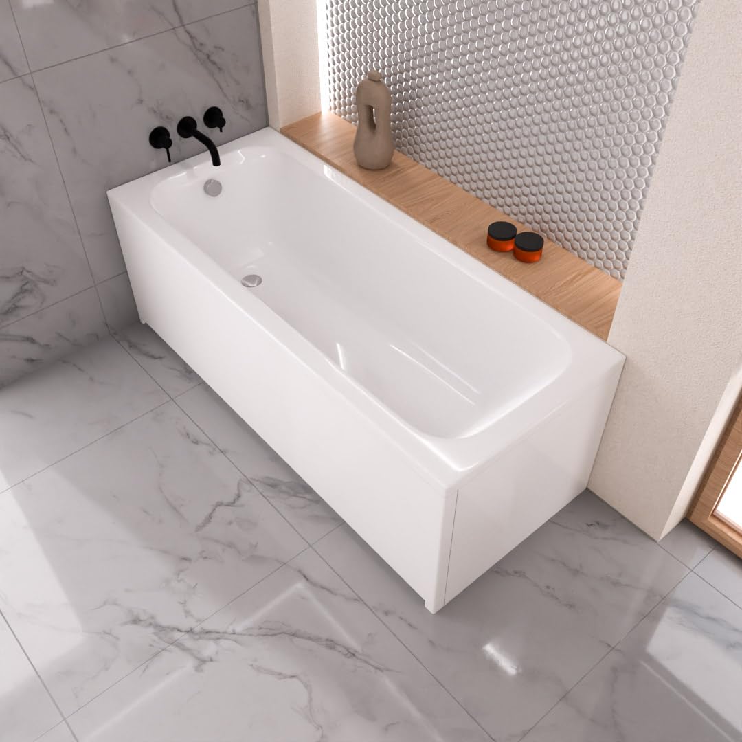 Wanna ECOLAM Pola 140x70 cm + obudowa | Nowoczesna wanna prostokątna, najwyższej jakości wanna akrylowa | Kompletny zestaw z odpływem, nóżki silikonowe | Design