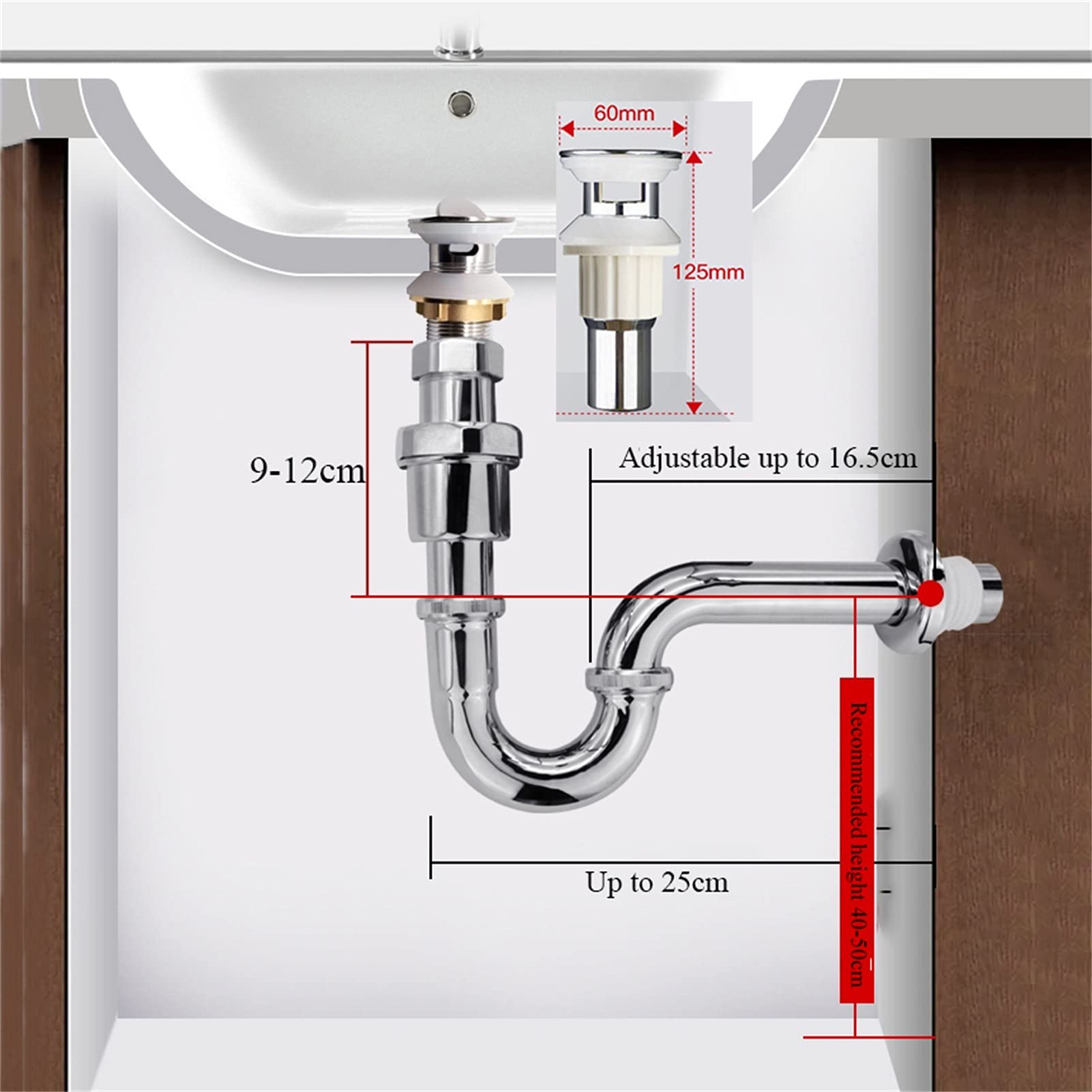 AnSafe Trampa de Botella, Antiolor Antibloqueo Accesorios para fregaderos Ajustable Pared Tubo de desagüe Fácil de Instalar (Color : A)