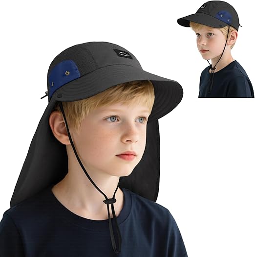 Kids Sun Hats for Boys Girls UV Protection Baseball Cap Hats for Kids with Neck Flap Wide Brim