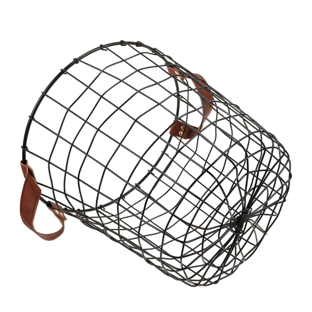 Cesto Rotondo in Metallo Manico per Legna da Ardere, Grande Contenitore Ventilato Multifunzionale per Uso Interno ed Esterno, Organizer Rustico per Legna e Biancheria