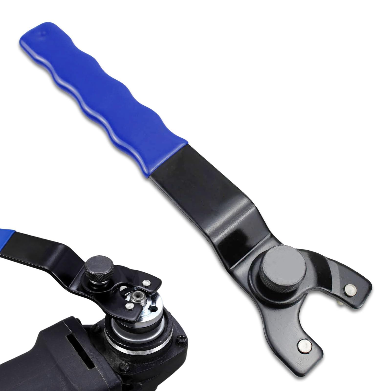 Fogcosy Blue Angle Grinder Key, Grinder Wrench Universal Adjustable Grinders Spanner ​Wrench, Adjustable Pin Wrenches With Non-Slip Plastic Coated Grip For Angle Grinders (7.48Inch)
