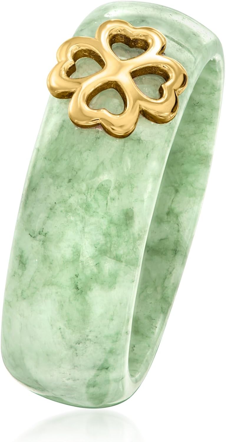 Ross-Simons Jade Clover Station Ring in 18kt Gold Over Sterling