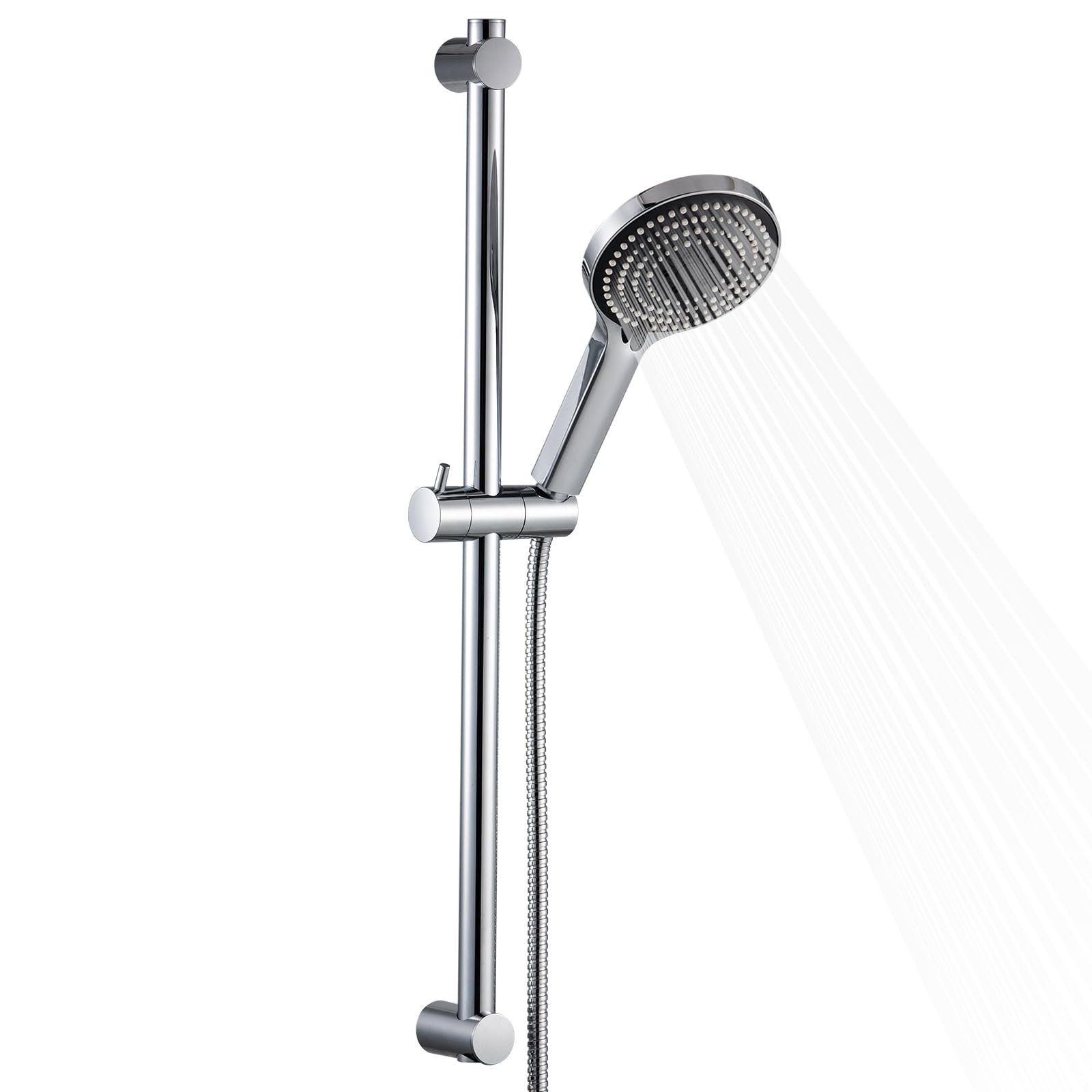 OFFO Shower Slide Bar Combo, 620mm（24 in） Segmental Slide Bar with 6-Mode High Pressure Handheld Shower Head and 60 in Stainless Steel Hose, Chrome - 1