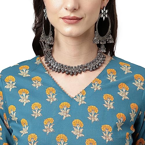 Image of FIORRA Women's Mor Peach Pure Cotton Flared Kurta with Sharara and Dupatta