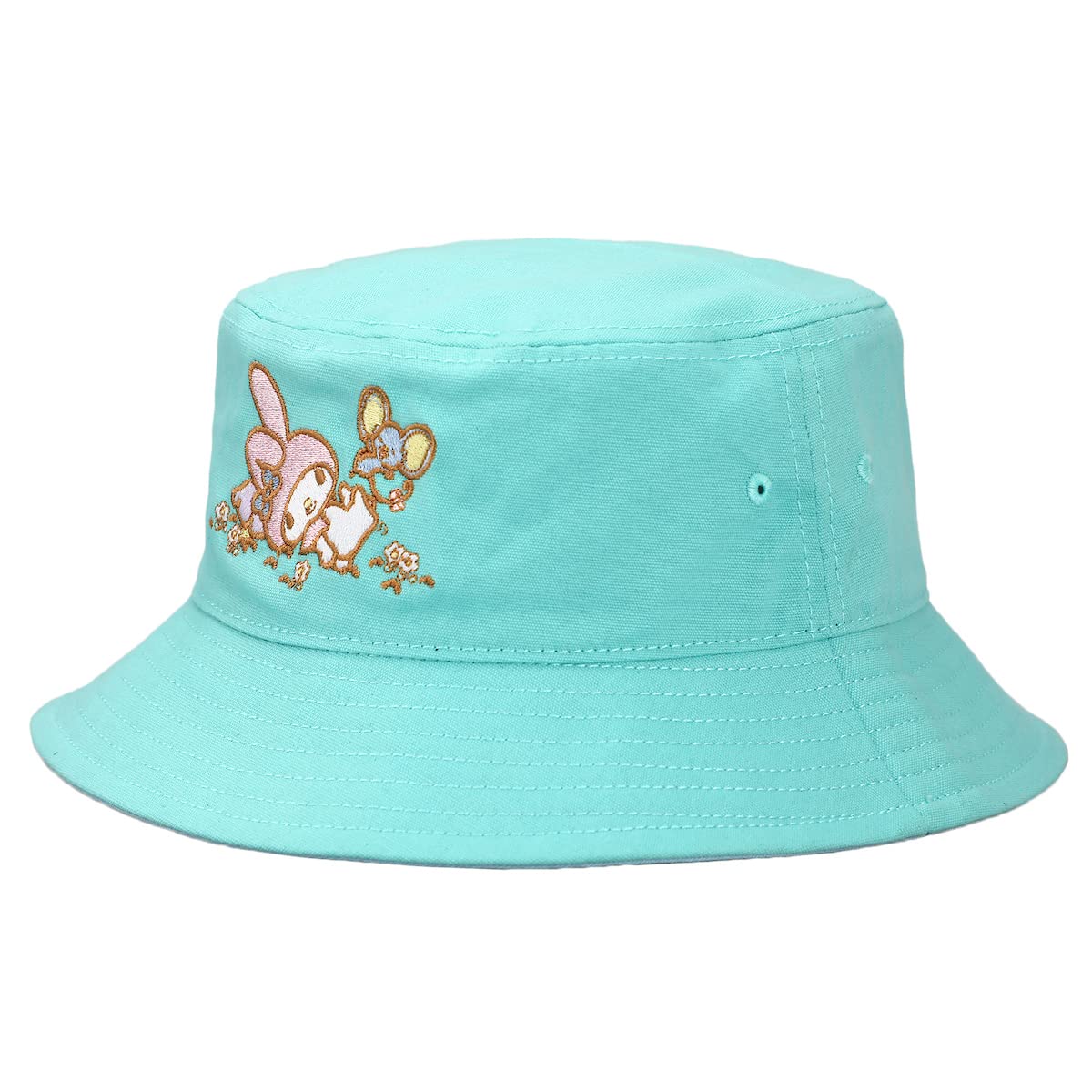 Hello Kitty My Melody Sanrio Embroidered Canvas Bucket Hat for Women Blue