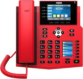 Fanvil X5U-R High-End VoIP Phone, 3.5-Inch Color Display, 2.4-Inch Side Color Display for DSS Keys. 16 SIP Lines, Dual-Port Gigabit Ethernet, Power Adapter Not Included, Red