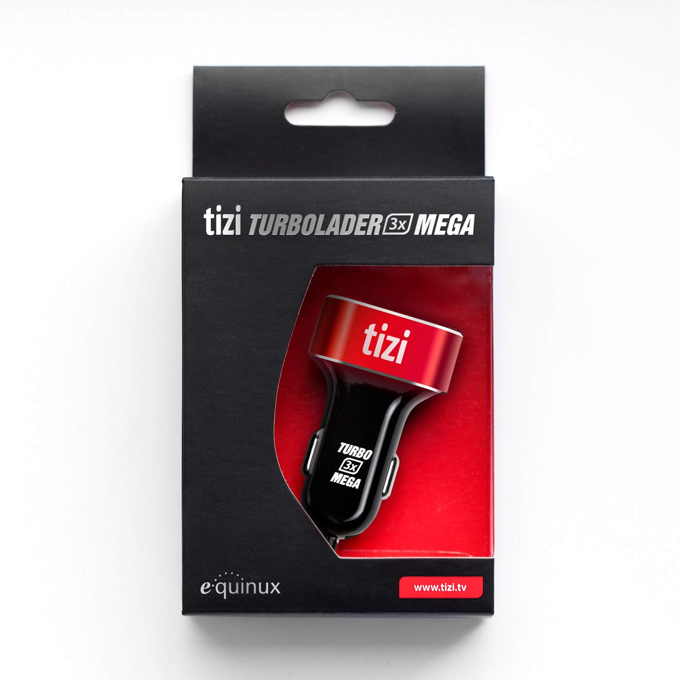 tizi Turbolader 3X Mega (7,2A, Monza Rot Edition) - Caricatore Auto USB a 3 Porte con Testa in Alluminio di Alta qualità