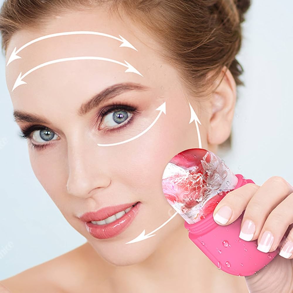 Amazon.com: Molde de rodillo de hielo de silicona para masaje facial, rodillo facial reutilizable, cubo de hielo facial para cara, mini soporte de hielo facial, herramientas para eliminar círculos oscuros (rosa) :