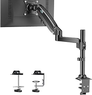 HUANUO Single Monitor Mount - Gas Spring Monitor Arm Fits 13-32'' Monitor, Full Motion Swivel, Single Monitor Stand, Ultra Height Adjustable for Stand Work, Monitor Desk Stand with VESA, Max 19.8lbs