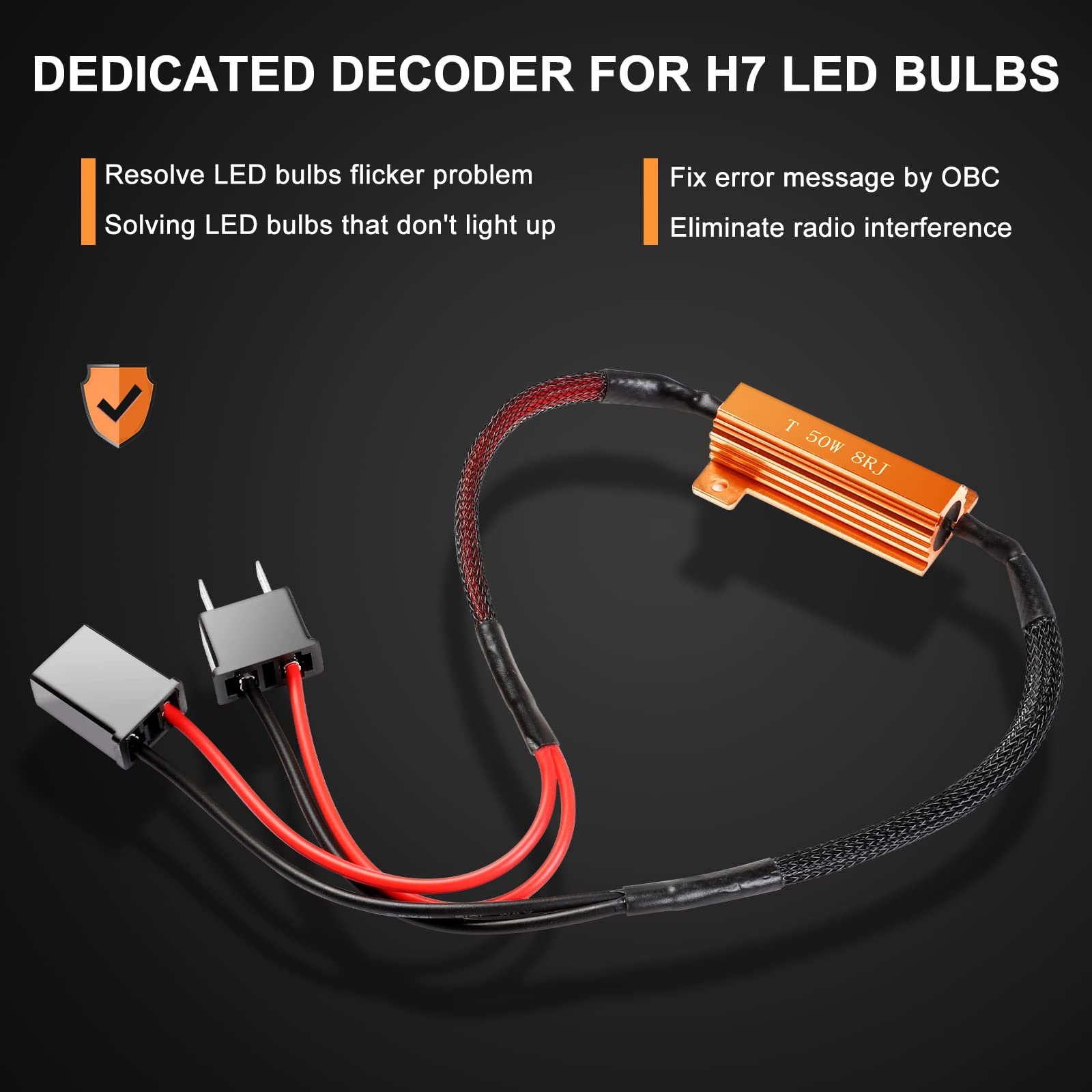 2-PCS H7 LED Bombillas Decodificador de Faros Anti-Error Canbus Resistor Adaptador, Anti-parpadeo Arreglar Error de Salpicadero H7 LED Kit de Conversión Resistencias de Carga, Anti-interferencia(H7)