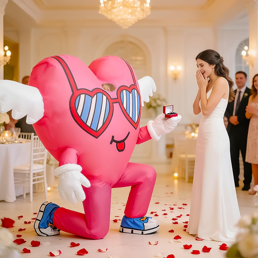 Rafalacy Disfraz inflable de amor para adultos, disfraz de corazón rosa para San Valentín, día de la madre, boda, aniversario