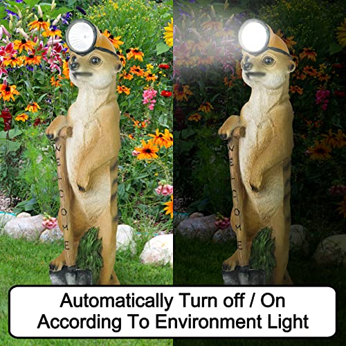 Lujuny Cute Meerkat Garden Statue - Meerkat With Light Up Led Helmets Figure Solar Light Animal Ornament Outdoor Figurine For Balcony Patio Lawn Yard Decorations (Led Hat) #TOP4