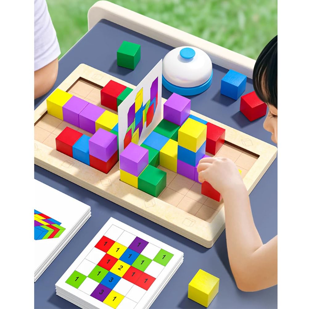 Juego Bloques Construcción 3D Madera Montessori para 2 Jugadores | Juguete Rompecabezas Apilamiento Razonamiento Espacial, Juguete Lógico Competitivo Interactivo para Padres e Hijos