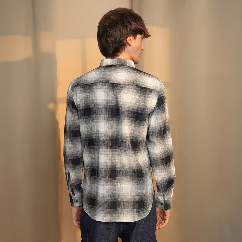 Image of CAHOOT Men's Gingham Shirt | Casual Wear | Spread Collar | Long Sleeve | Button Closure | Shirt Crafted with Comfort Fit for Everyday Wear