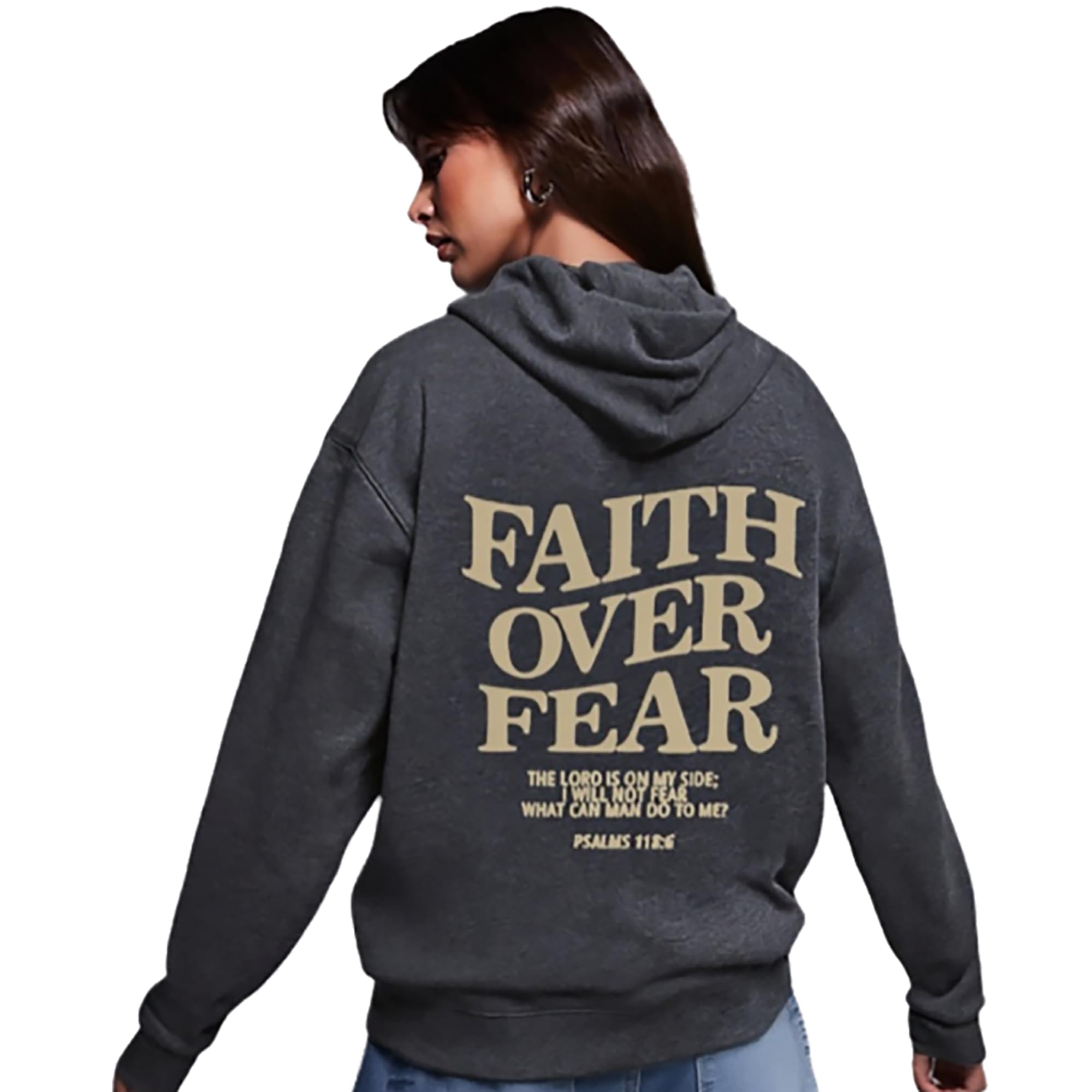 moytarcp Faith over Fear Hoodie Women Christian Sweatshirt EssentialsHoodie Give You the Faithand Strength (Gray,XXL)