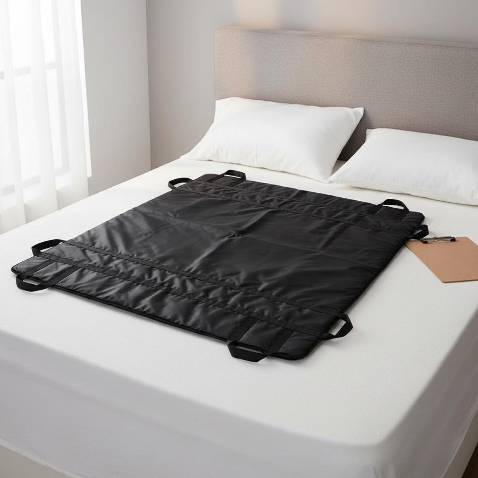 Cinturón de Transferencia para Ancianos Banda de Traslado Arnés de Reposicionamiento Sábana de Ayuda Material Oxford 600D con Superficie Amplia y, Negro