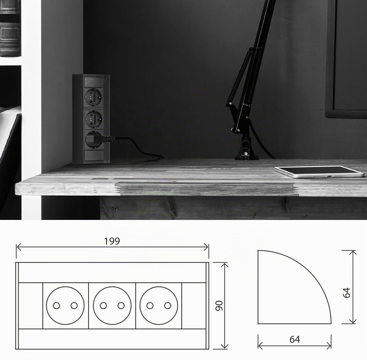 Aluminium Steckdosenleiste 3-Fach I Black-Edition