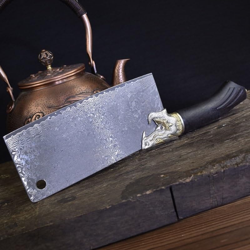 DAXXIN Meat Cleaver,Cleaver Knife, 7.5 Inch Chinese Chef Knife 67 Layers Damascus Steel Kitchen Knife Cleaver Slicing China Knife Copper Dragon Decor Handle, ZJH9658