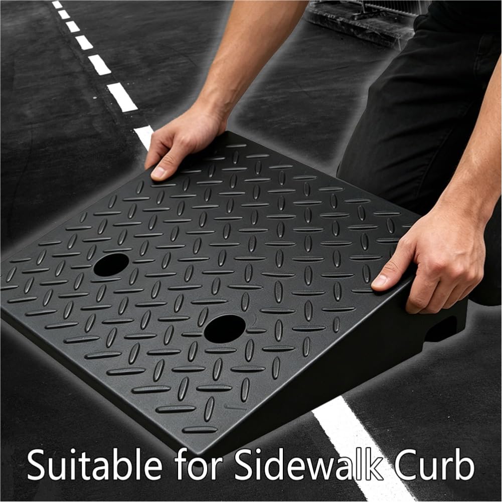 Rampa de Goma para Bordillo Altura de 10-12 cm Rampa Antideslizante | 50 cm x 50 cm, Capacidad de Carga de 2000 kg, para Silla de Rueda Moto Coche Carrito(4.4in/11cm H)
